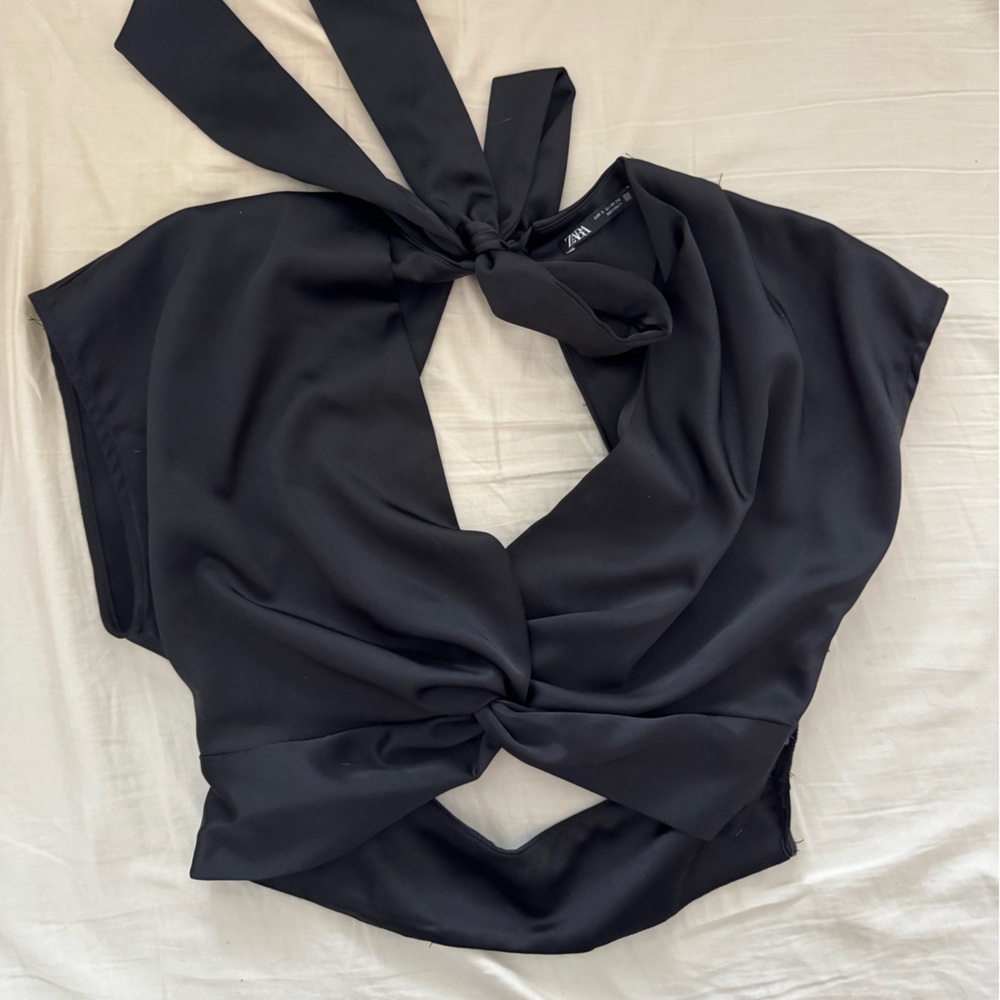 ZARA black silk backless tie top